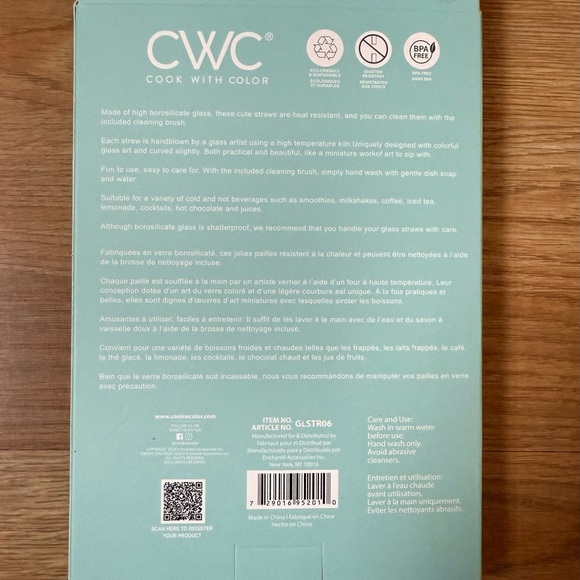 CWC Glass Straw Set with Cleaning Brush - Picture 2 of 2